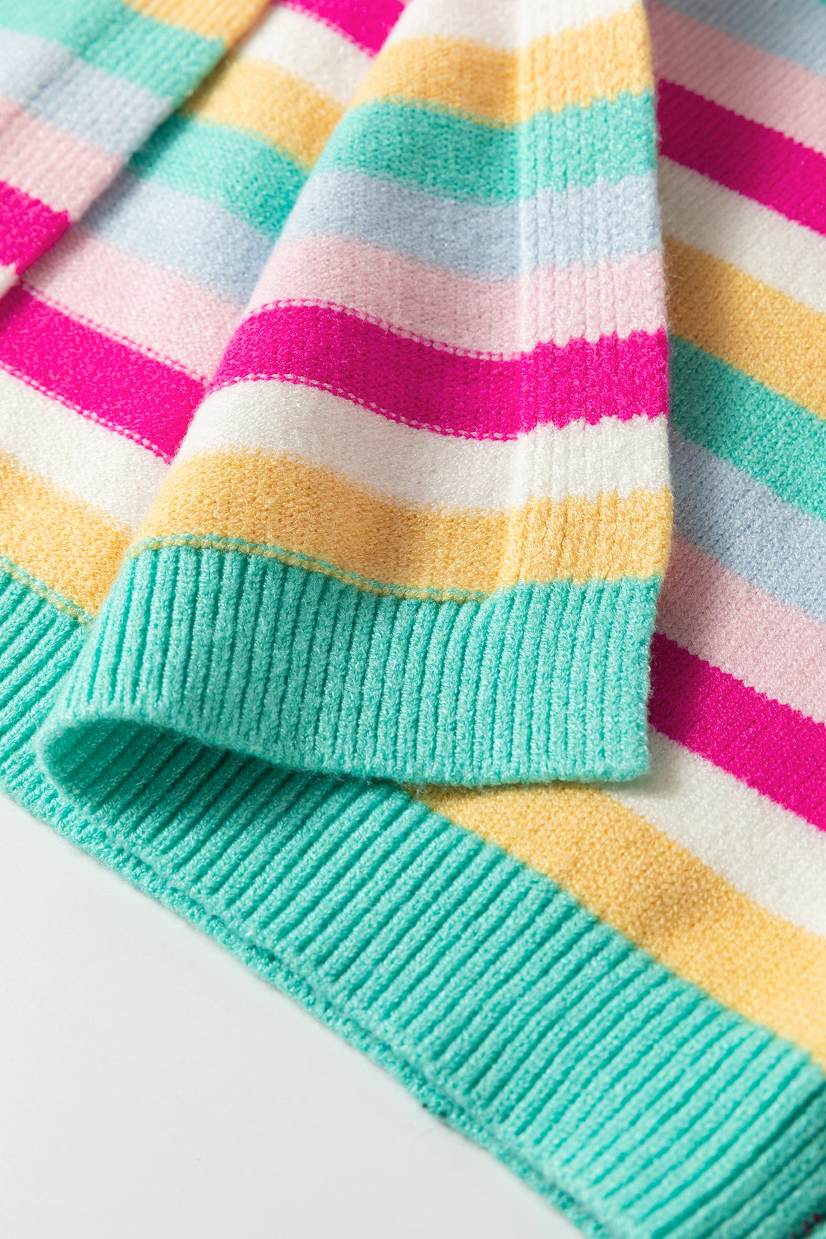 Multicolour Striped Knit Drop Shoulder Open Front Sweater Cardigan