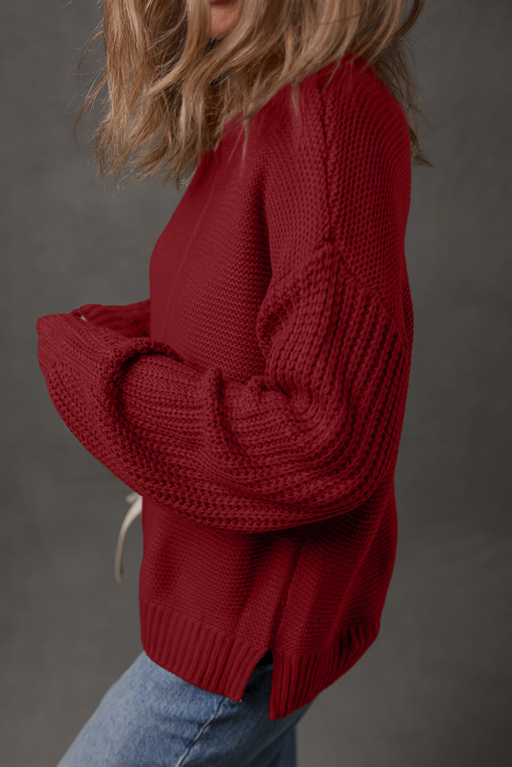 Red Dahlia Solid Color Front Seam Drop Shoulder Loose Sweater