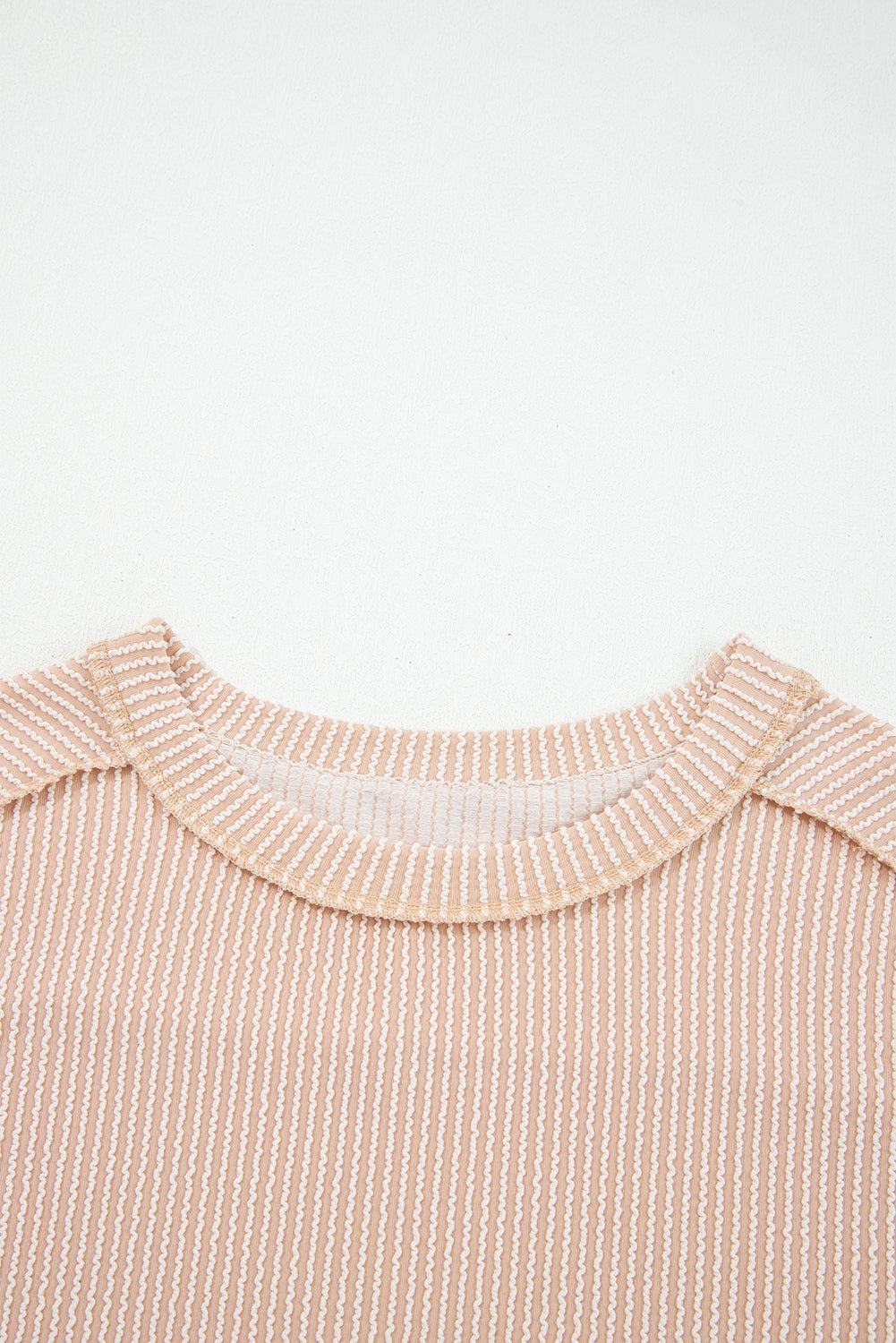 Parchment Twist Ribbed Exposed Seam Detail Long Sleeve Loose Top