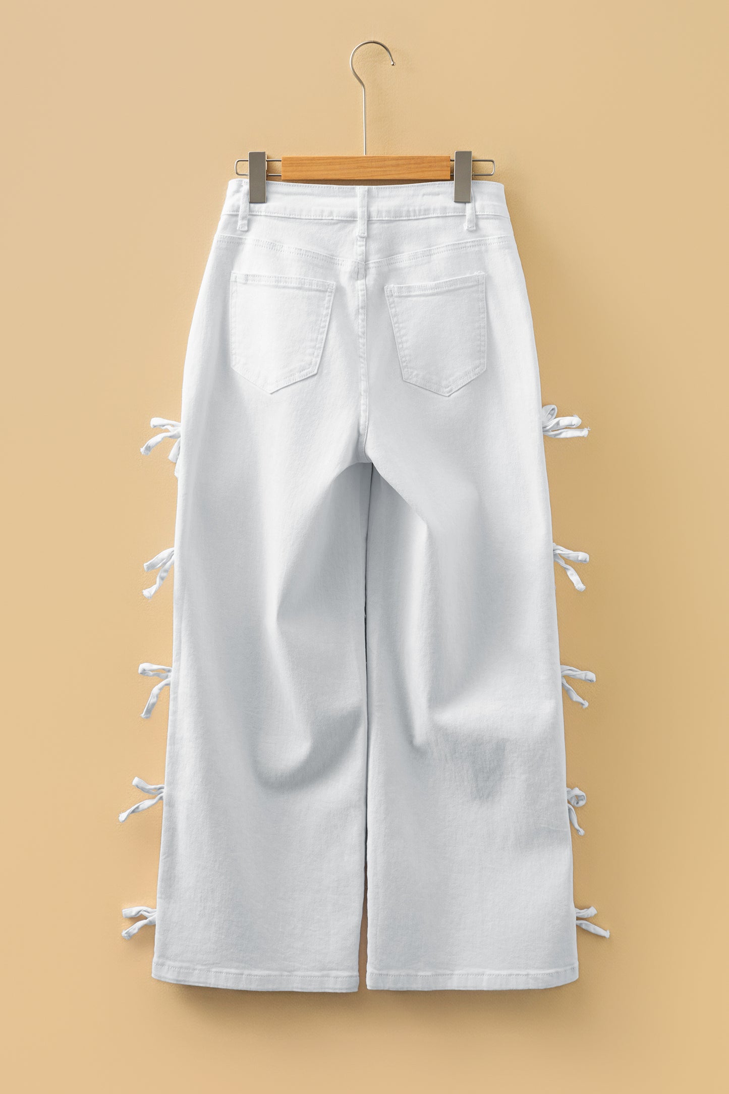White Bow Knot Side Detail Straight Leg Loose Jeans