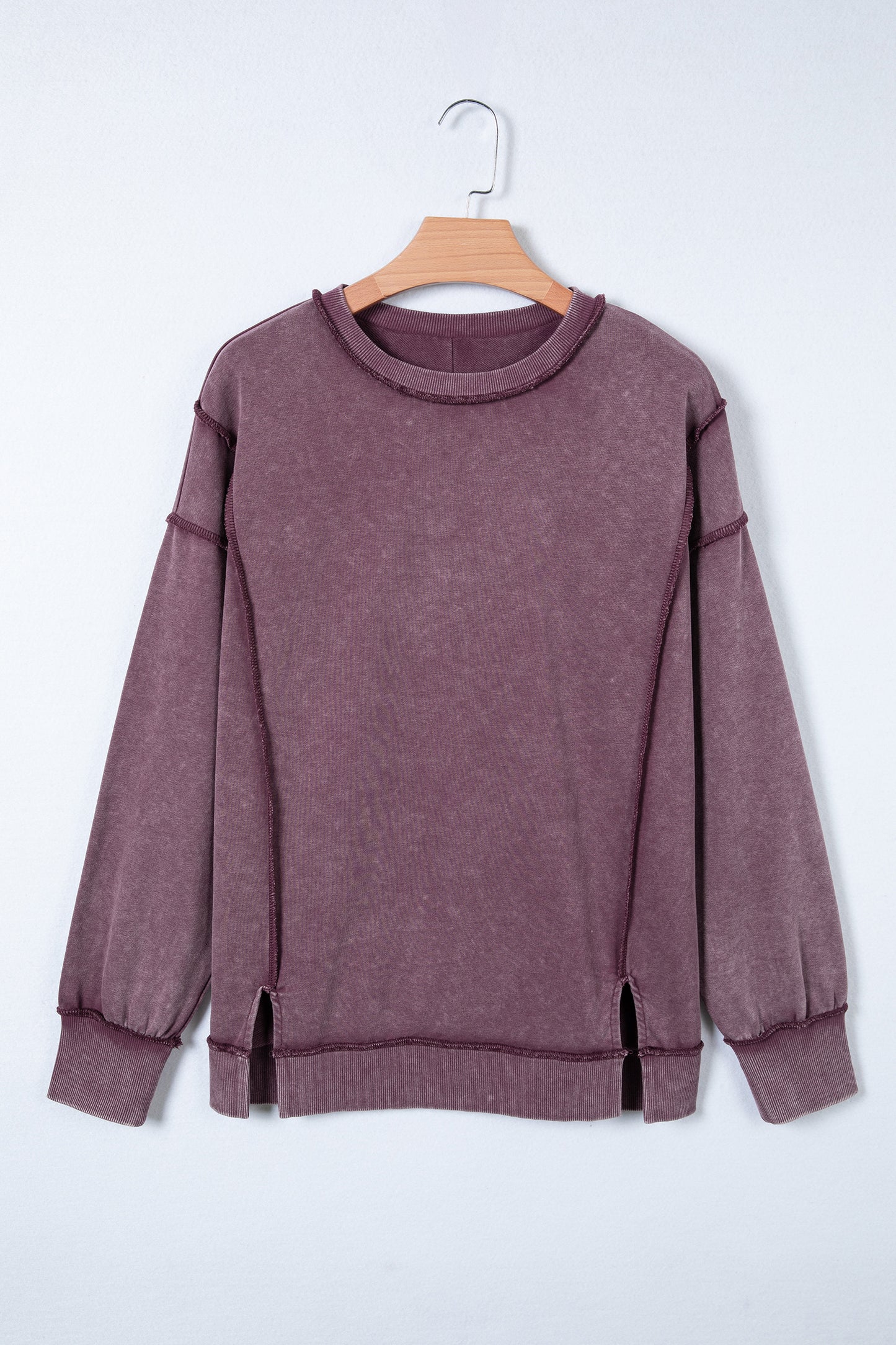 Red Sandalwood Mineral Wash Exposed Seam Side Slit Sweatshirt