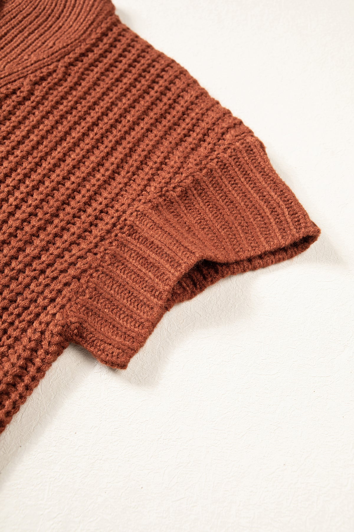 Cinnamon Solid Color Short Sleeve Zipper Knit High Neck Sweater