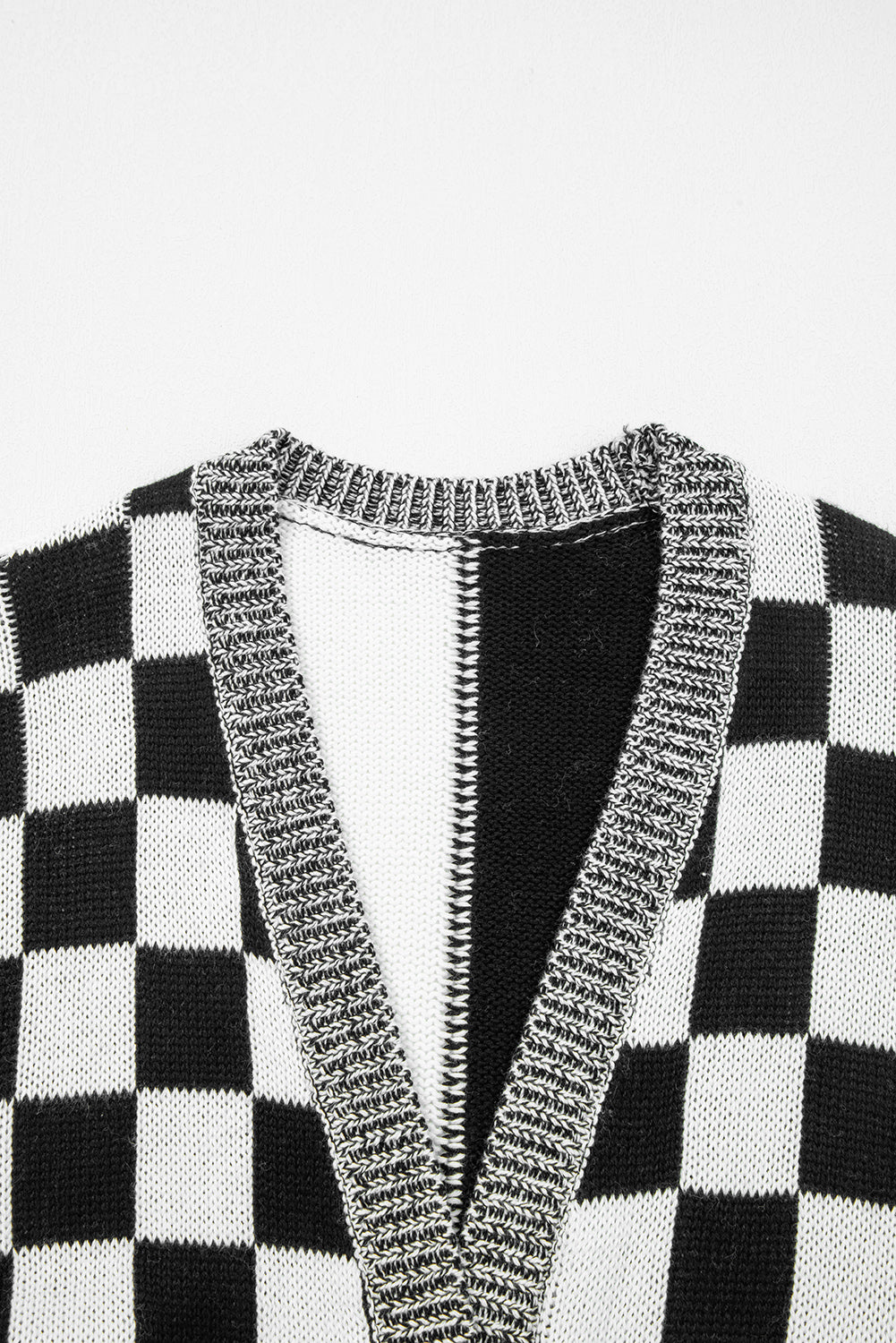 Black Checkered Open Front Drop Shoulder Cardigan