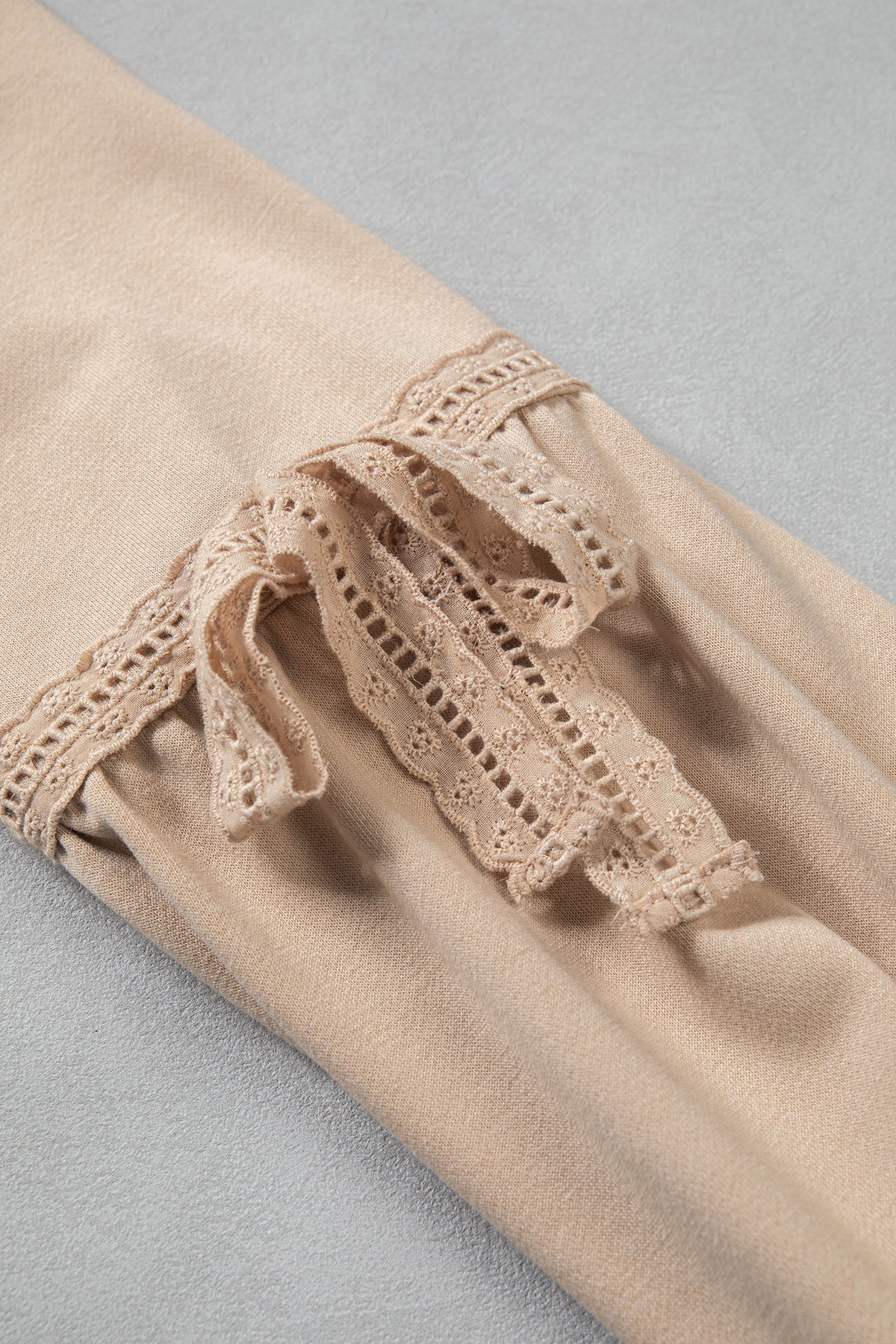 Parchment Solid Color Raw Seam Lace Detail Loose Casual Sweatshirt