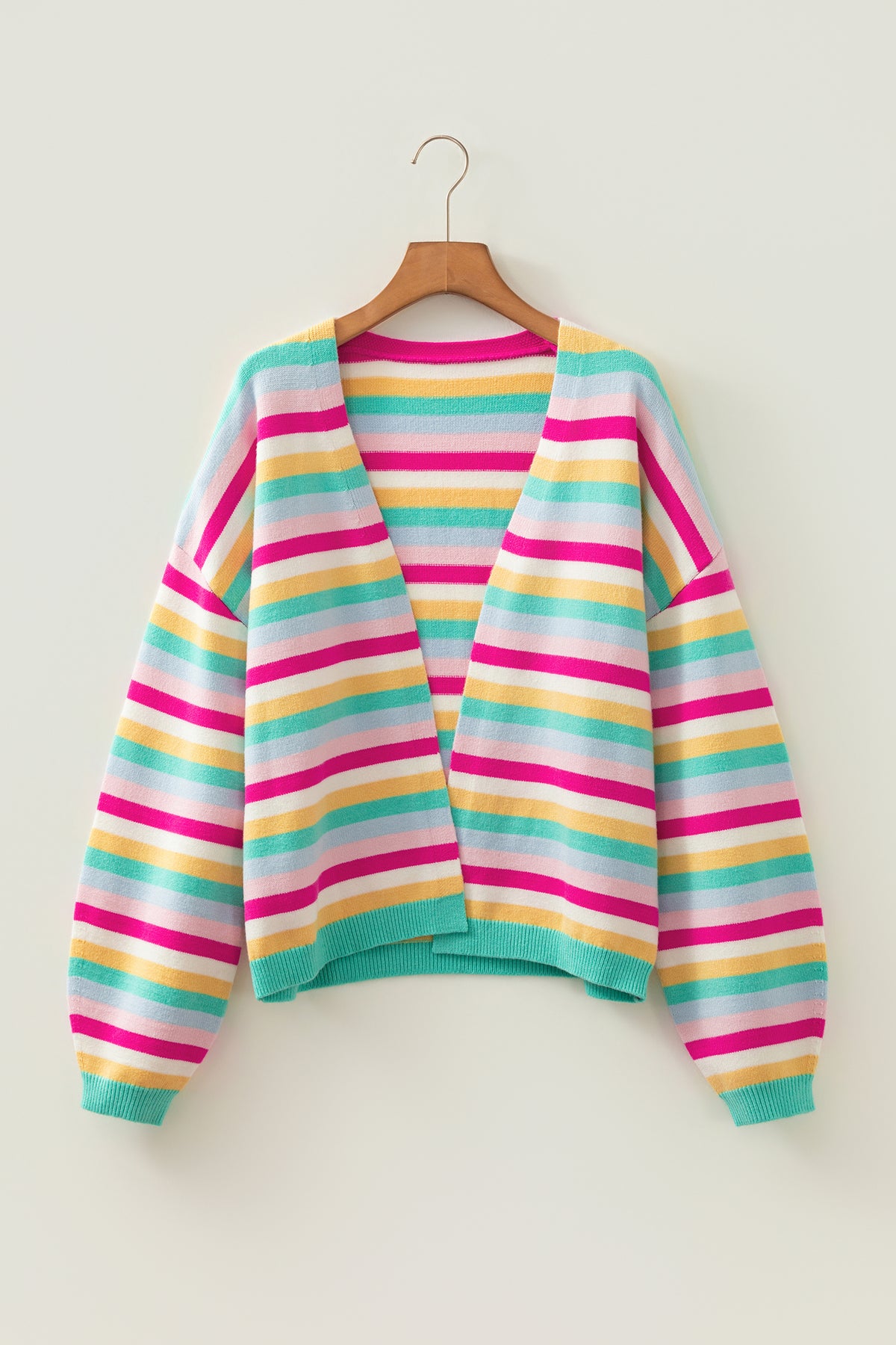 Multicolour Striped Knit Drop Shoulder Open Front Sweater Cardigan