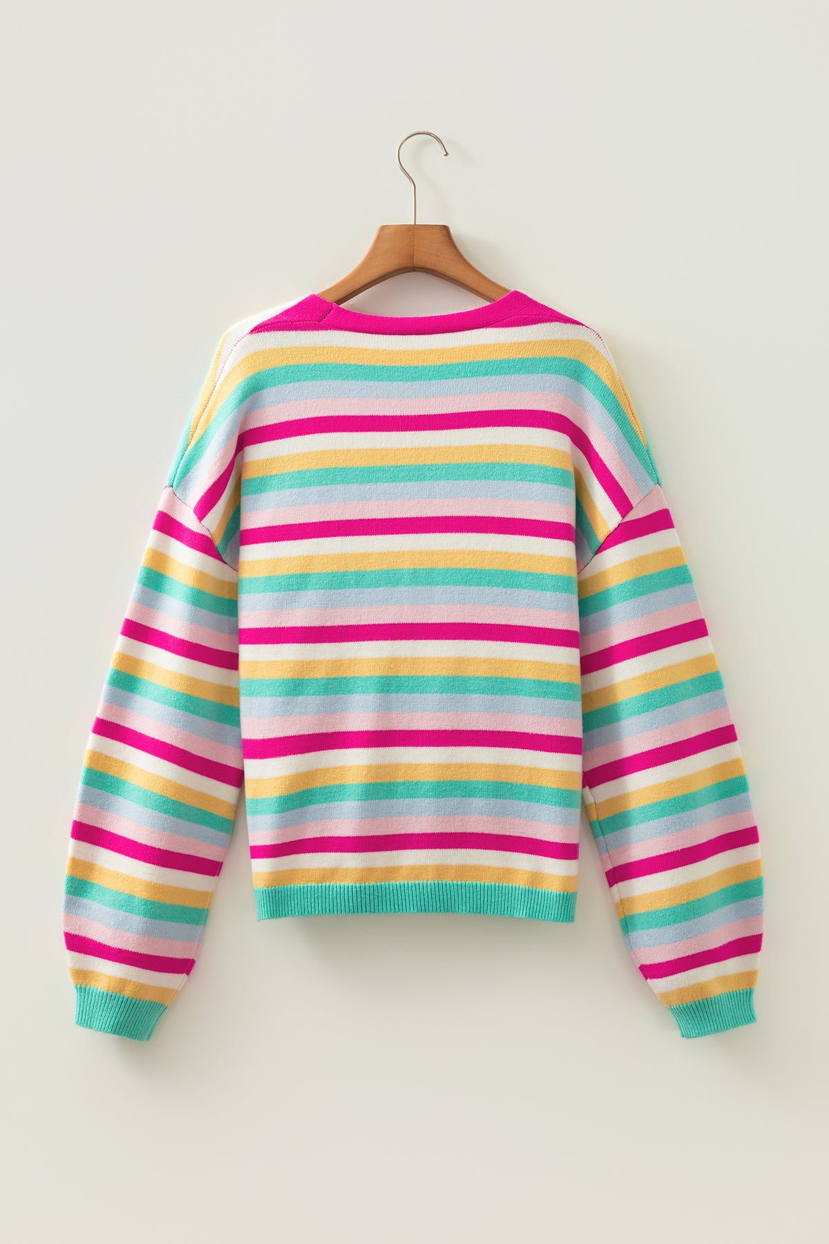 Multicolour Striped Knit Drop Shoulder Open Front Sweater Cardigan