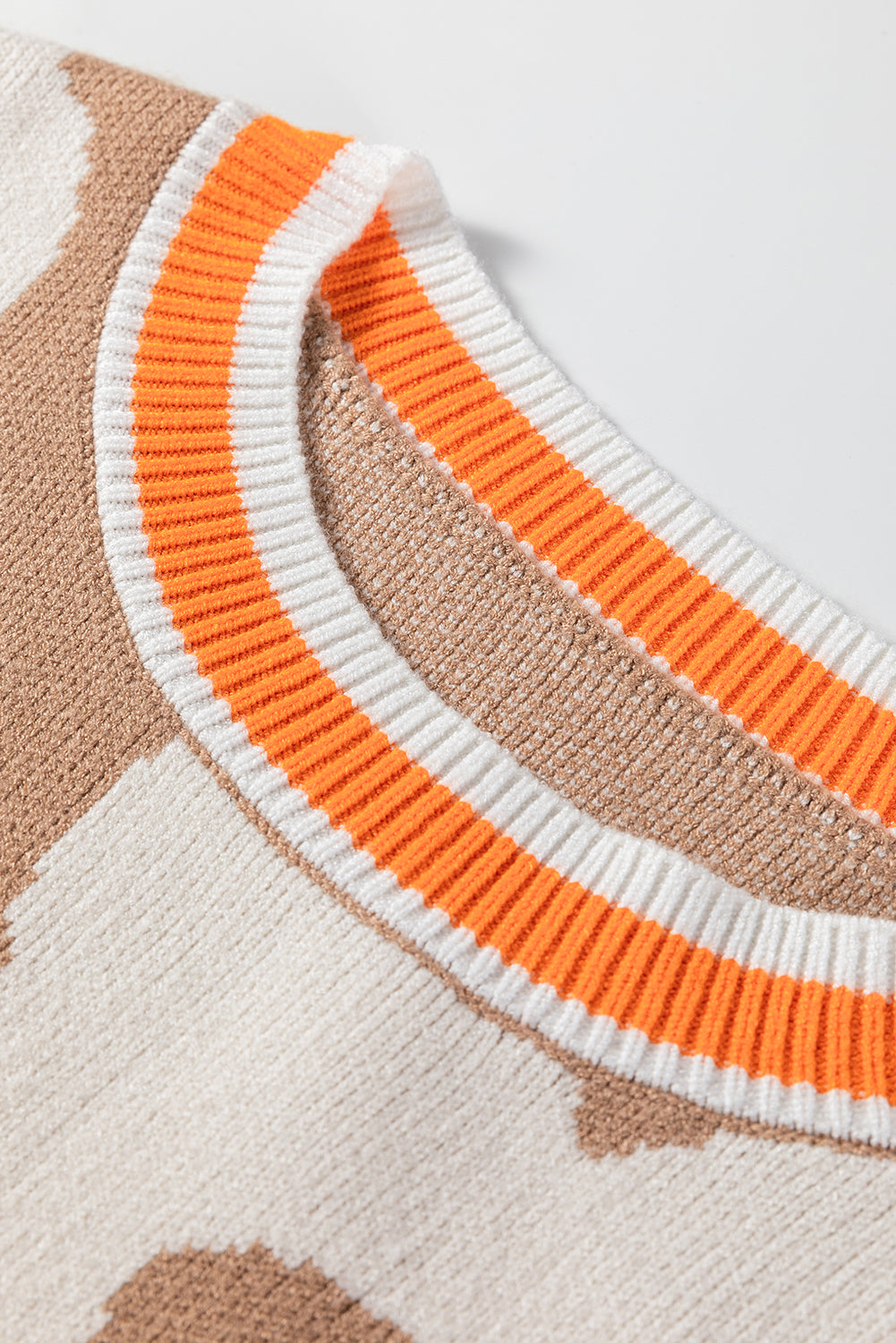 Smoke Gray Big Flower Pattern Contrast Striped Baggy Sweater